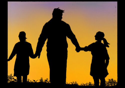 the hero with his two daughters